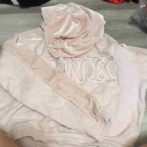 PINK velvet cropped hoodie